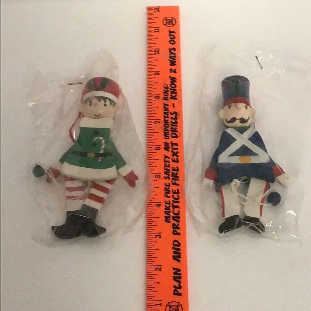 Pair of vintage pull string puppet ornaments